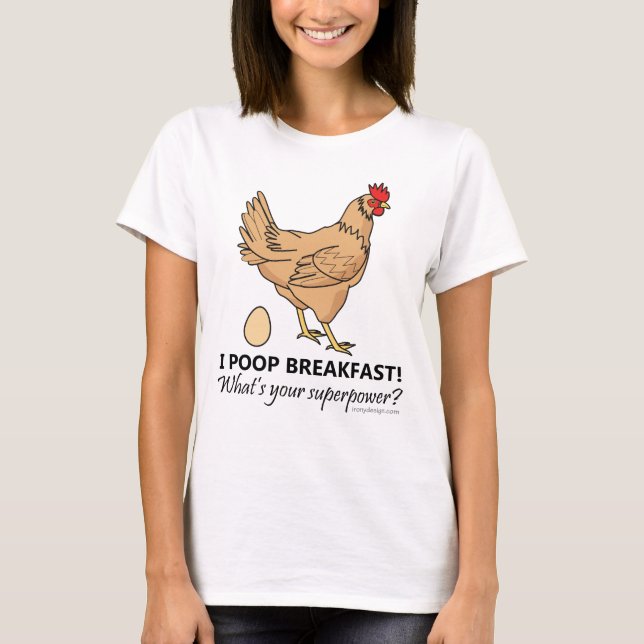 Huhn kackt Frühstücks-lustigen Entwurf T-Shirt (Vorderseite)