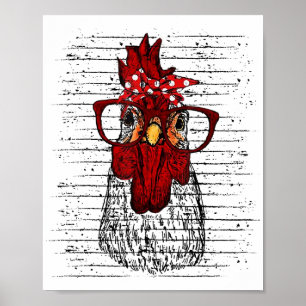Huhn mit Bandana-Stirnband und Brille süß Poster