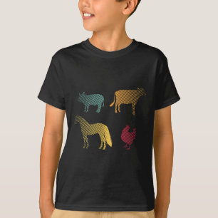 Huhn Pferd Schwein Kuh Bauernhof Landwirt Retro 70 T-Shirt