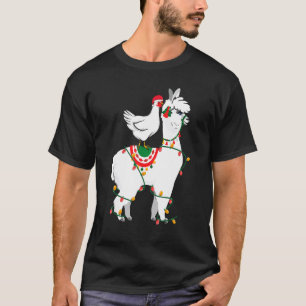 Huhn Reitendes Lama Leuchtet Santa Weihnachts-Pyja T-Shirt