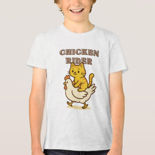 Huhn Rider - Funny Cat Riding Chicken Cartoon Tri-Blend Shirt