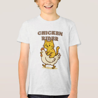 Huhn Rider - Funny Cat Riding Chicken Cartoon Tri-Blend Shirt