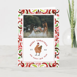 Huhn Rot & Grün Wasserfarbe Weihnachten Foto