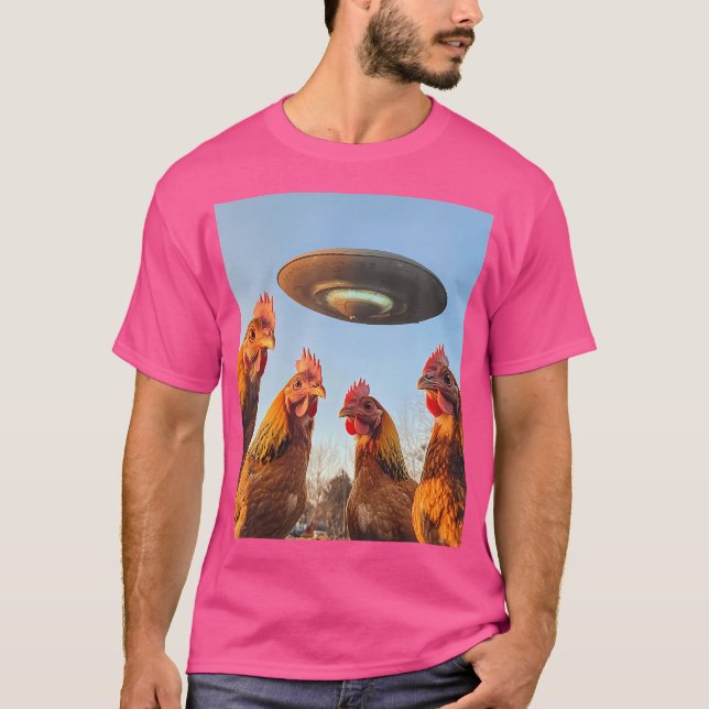 Huhn Selfie mit Ufos Außerirdischen Funny Graphie T-Shirt (Vorderseite)