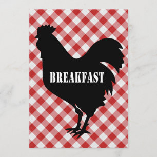 Huhn-Silo auf rotem Karo-Hintergrund-Frühstück Einladung