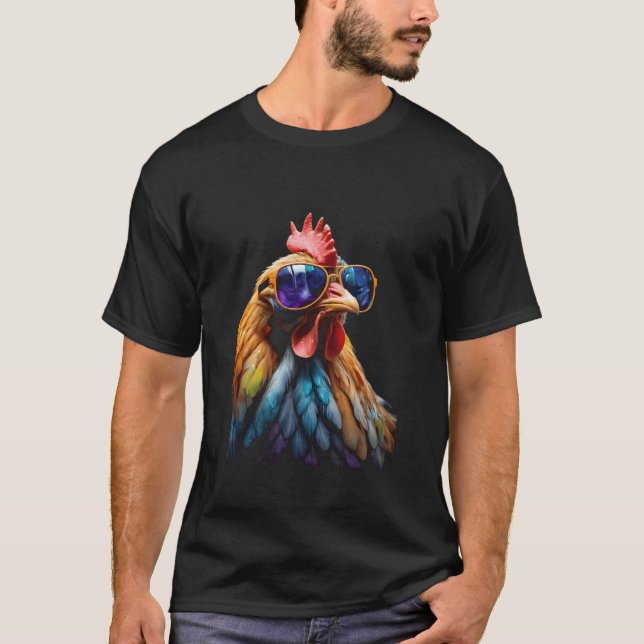 Huhn Sonnenbrille Hen Colorful Funny Animal Print T-Shirt (Vorderseite)