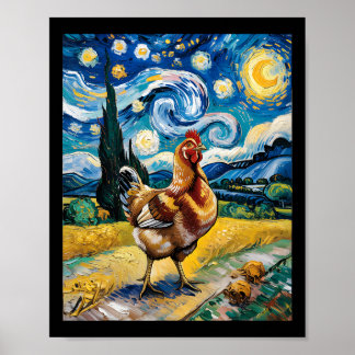 Huhn Sternennacht Van Gogh Stil Hühnerfarm Geflüge Poster