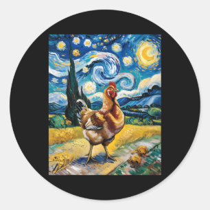 Huhn Sternennacht Van Gogh Stil Hühnerfarm Geflüge Runder Aufkleber