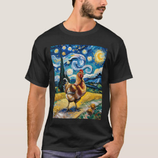 Huhn Sternennacht Van Gogh Stil Hühnerfarm Geflüge T-Shirt