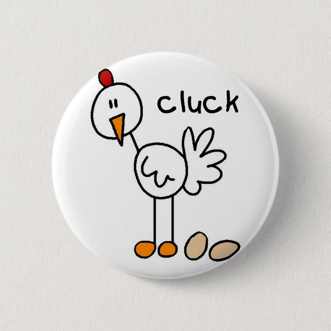 Huhn-Strichmännchen-Knopf Button (Vorderseite)
