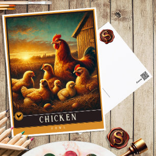 Huhn Süße Familie Vintage-Tier-Postkarte Postkarte