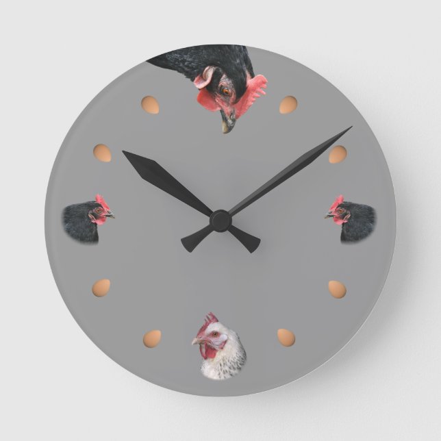 Huhn und Ei Runde Wanduhr (Vorderseite)