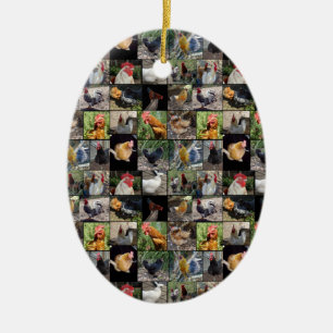 Huhn und Hahn Foto-Collage, Keramik Ornament