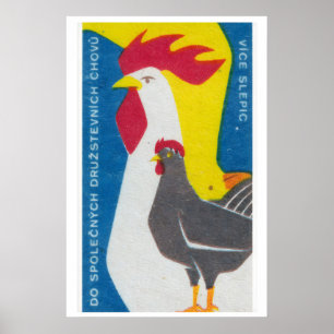 Huhn und Hahn - Matchbox-Druck - Tschechische Wand Poster