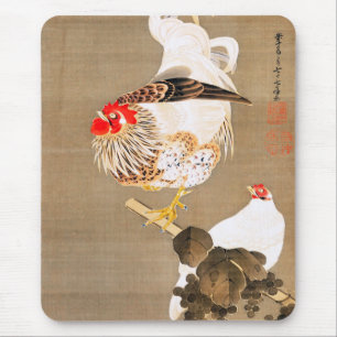 Huhn und Hahn mit Weinrebe von Ito Jakuchu Mousepad