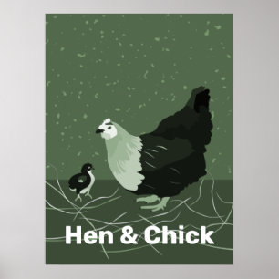 Huhn und Küken Grüne Küchen Wandkunst Poster