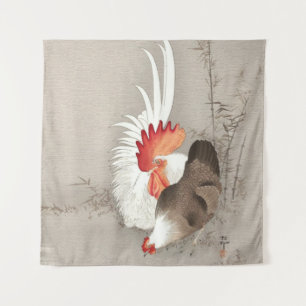 Huhn und Rooster von Ohara Koson Wandteppich