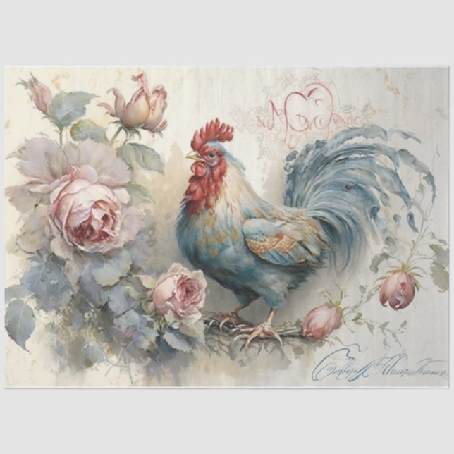 Huhn und Rosen  Seidenpapier (Vorderseite)