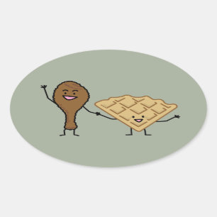 Huhn und Waffeln amerikanisch u. südliches Kochen Ovaler Aufkleber