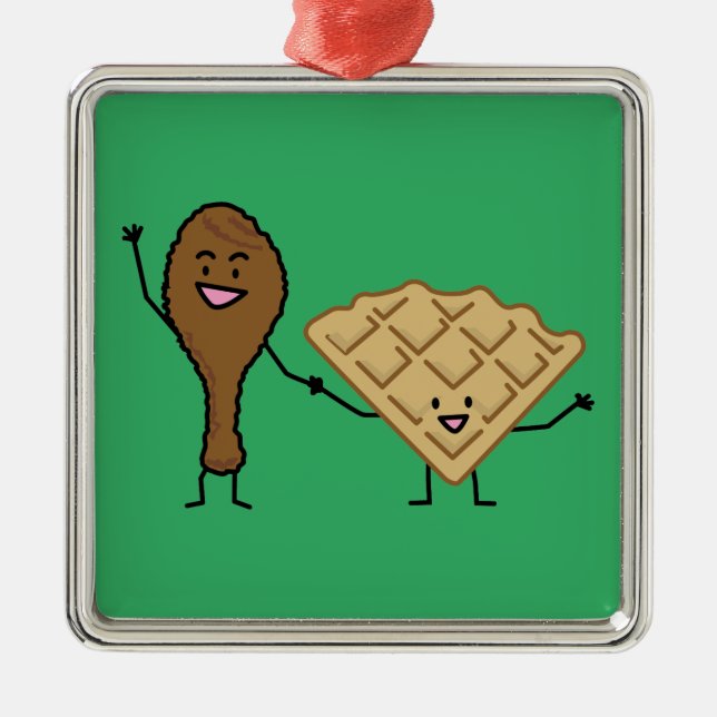 Huhn und Waffeln amerikanisch u. südliches Kochen Silbernes Ornament (Vorne)