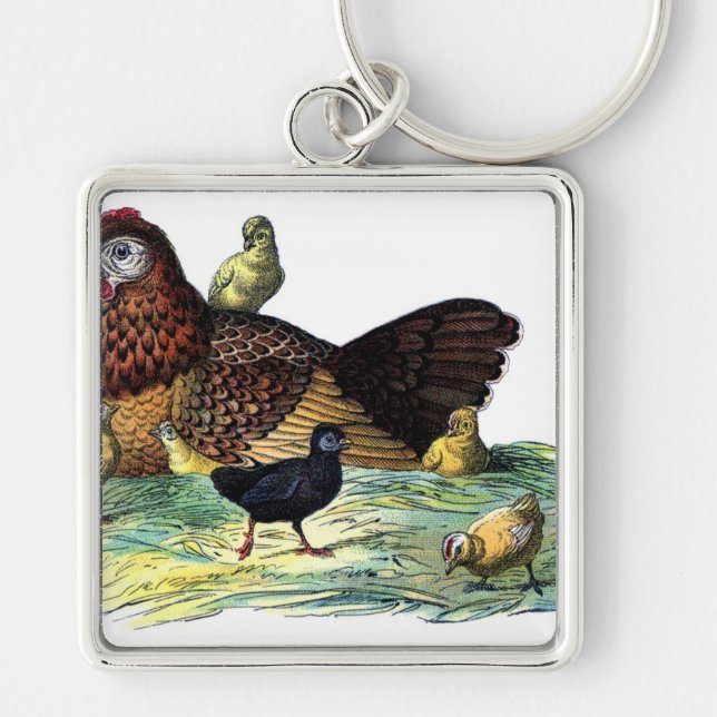 Huhn-Vintages Tier Schlüsselanhänger (Vorne)