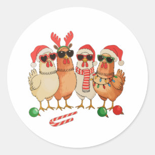 Huhn Weihnachten Santa Hut Bauernhof Familie Xmas Runder Aufkleber