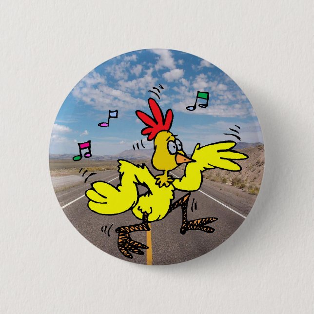 Huhn, welches die Straße kreuzt Button (Vorderseite)