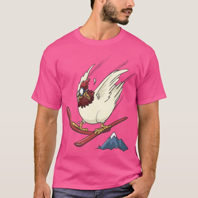 Hühnchen auf Ski abwärts T-Shirt (Vorderseite)