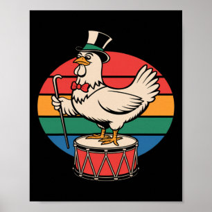 Hühnchen auf Trommel Retro Regenbogen Marschieren Poster