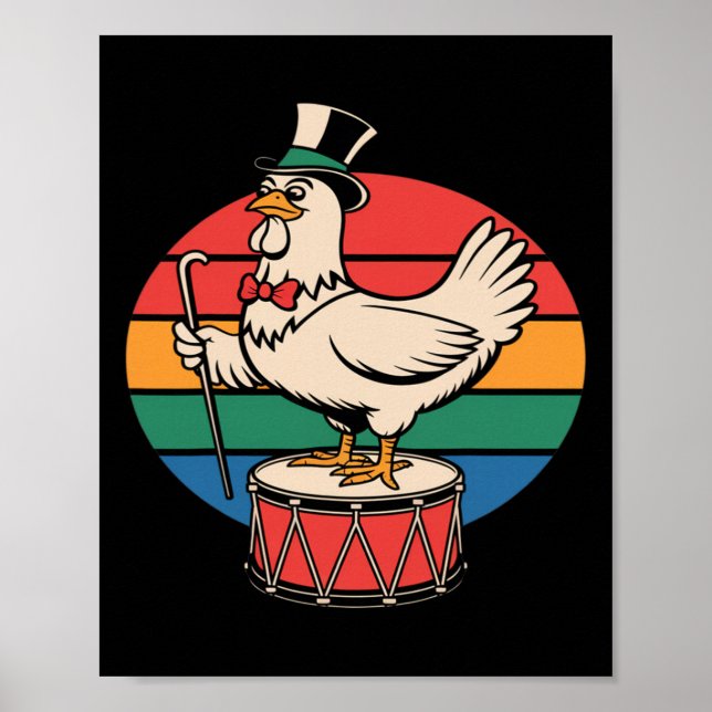 Hühnchen auf Trommel Retro Regenbogen Marschieren  Poster (Vorne)