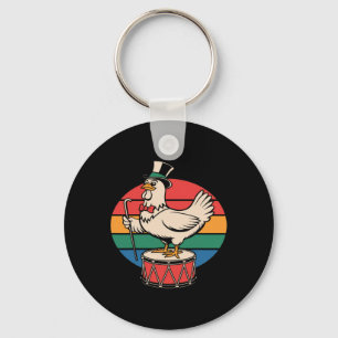 Hühnchen auf Trommel Retro Regenbogen Marschieren Schlüsselanhänger