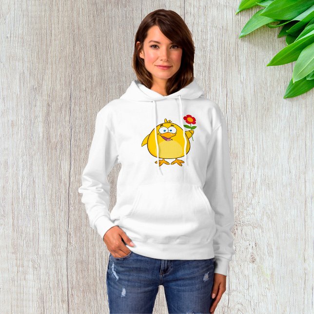 Hühnchen, die eine Blume halten Frauen Hoodie (Von Creator hochgeladen)