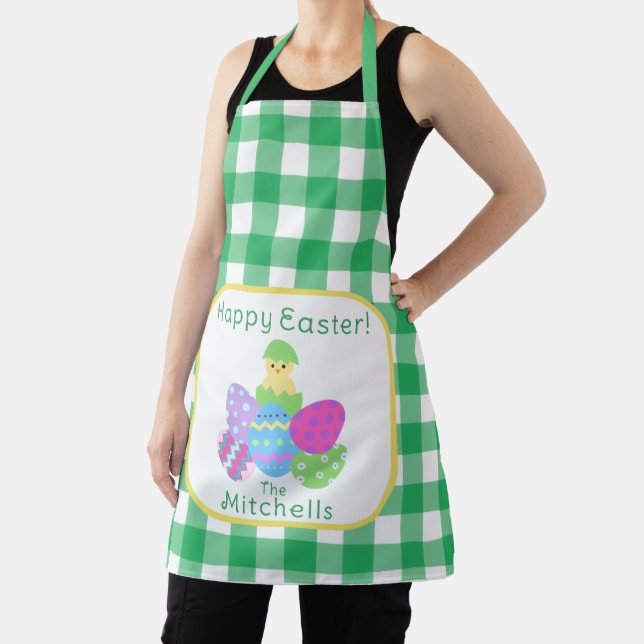 Hühnchen Farbe Eier Grün Kariert Frohe Ostern NAME Schürze (InSitu)