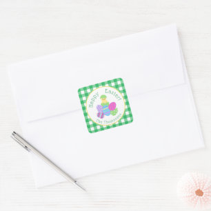 Hühnchen Färbte Eier Grün Kariert Frohe Ostern Run Quadratischer Aufkleber