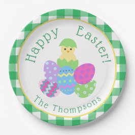 Hühnchen Färbte Eier Grüne Karos Fröhliche Ostern  Pappteller