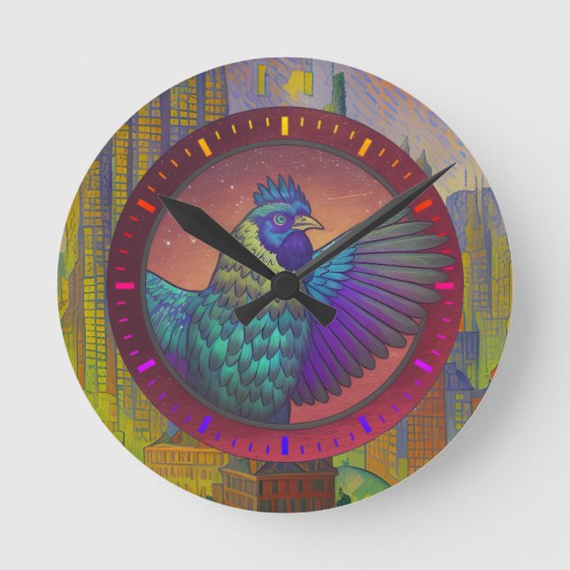 Hühnchen-Kreis-Design Runde Wanduhr (Vorderseite)