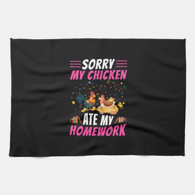 Hühnchen Lover | Mein Hühnchen hat meine Hausaufga Geschirrtuch (Horizontal)