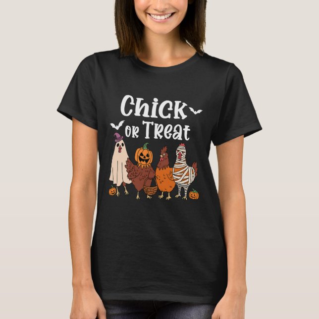 Hühnchen oder Streich Funny Gruseliger Huhn Hallow T-Shirt (Vorderseite)