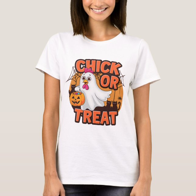 Hühnchen oder Streich Funny Huhn Halloween Kostüm  T-Shirt (Vorderseite)