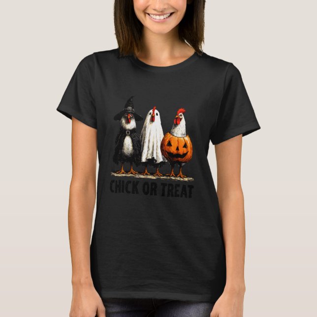 Hühnchen oder Streich lustiges Halloween-Huhn T-Shirt (Vorderseite)