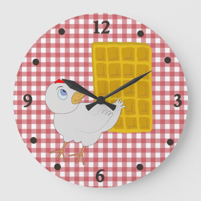 Hühnchen und Waffeln Funny Kitching Wall Clock Große Wanduhr (Vorderseite)