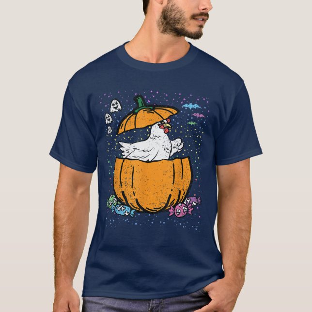 Hühnenkürbis Halloween-Kostümfarmertrick T-Shirt (Vorderseite)