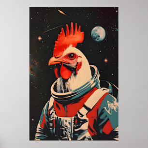 Hühner-Astronauten-Plakat, Retro-Huhn-Druck Poster