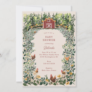 Hühner auf der zauberhaften Dusche des Bauernhofs Einladung