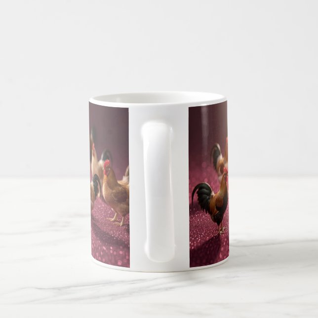 Hühner auf dunkelrotem Hintergrund Kaffeetasse (Henkel)