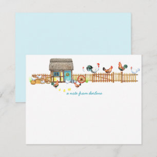 Hühner auf einem Extravaganten Hühnerzaun   Mittei Mitteilungskarte
