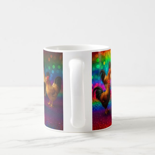 Hühner auf einem Regenbogenhintergrund   Kaffeetasse (Henkel)