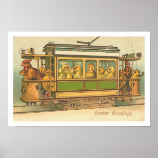Hühner auf Trolley-Osterposter Poster