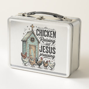 Hühner aufziehende Jesus preisende Vintage-Farm-Sh Metall Brotdose