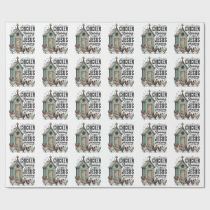 Hühner aufziehendes Jesus preisendes Vintage-Farm- Geschenkpapier